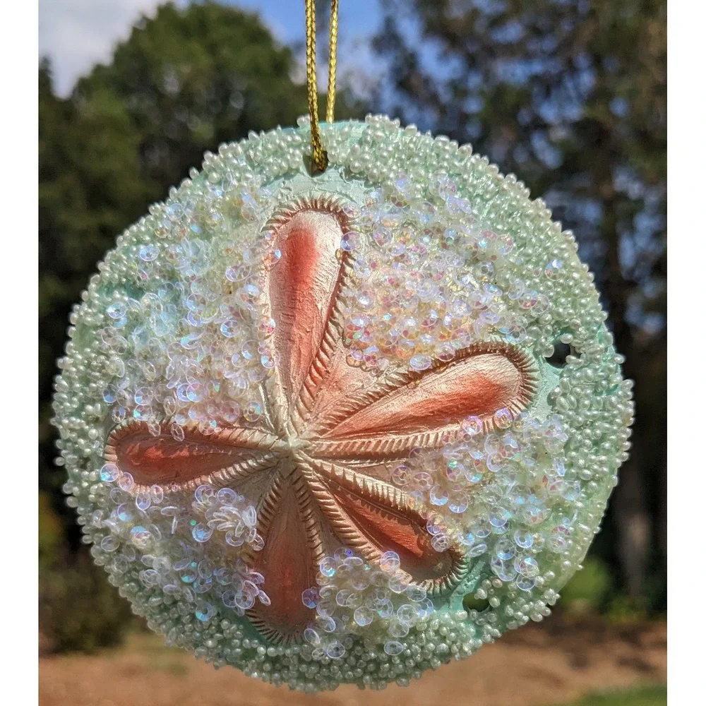 Sand Dollar Christmas‎ Ornament Beaded Sequin Beach Nautical Heavy